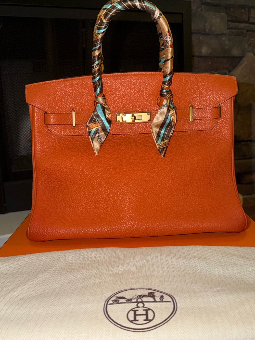 HERMES BIRKIN 30 Classic Orange Togo Leather (VINTAGE) G STAMP